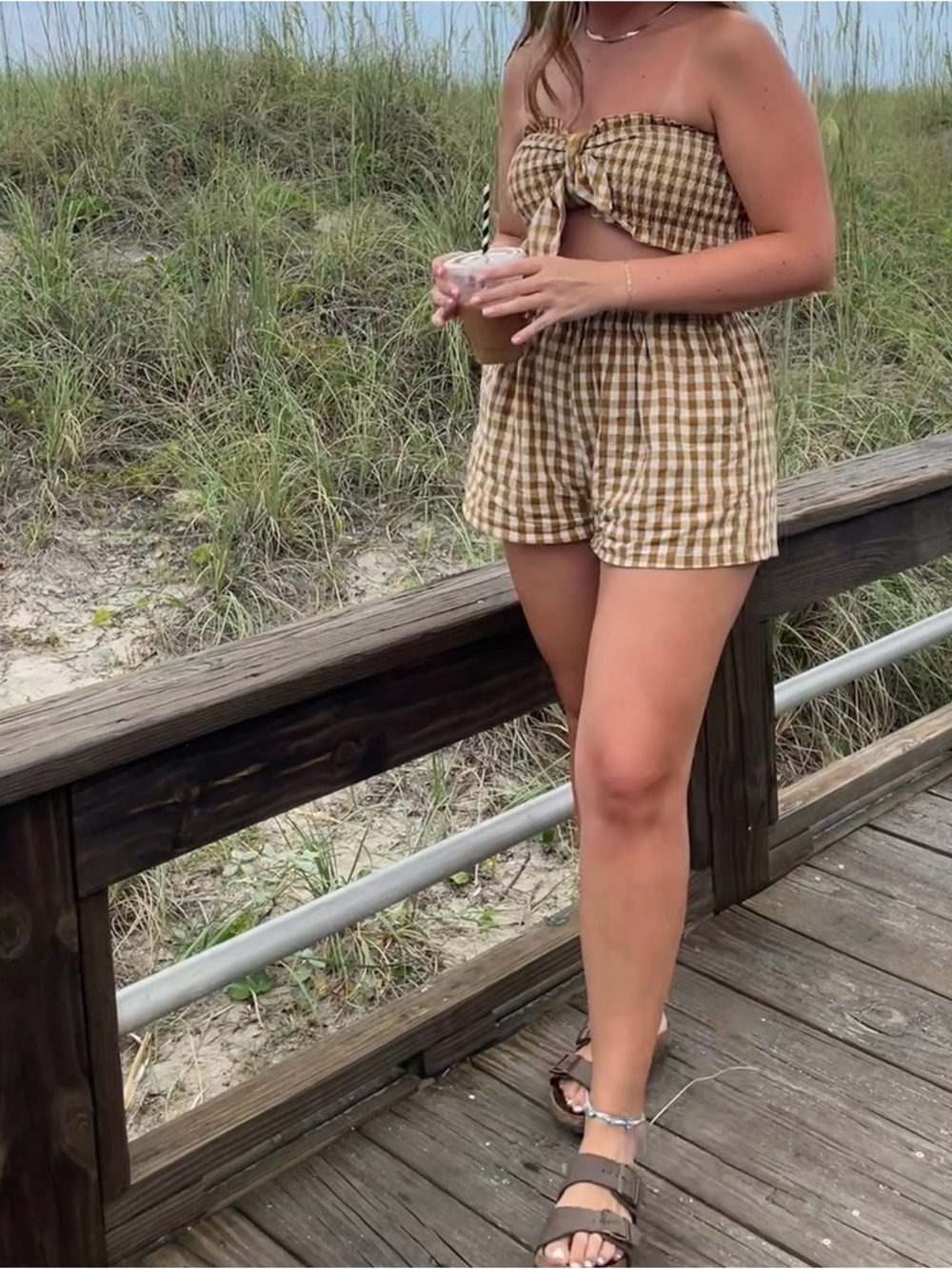 MARBLE Yellow and White Gingham Strapless two piece set